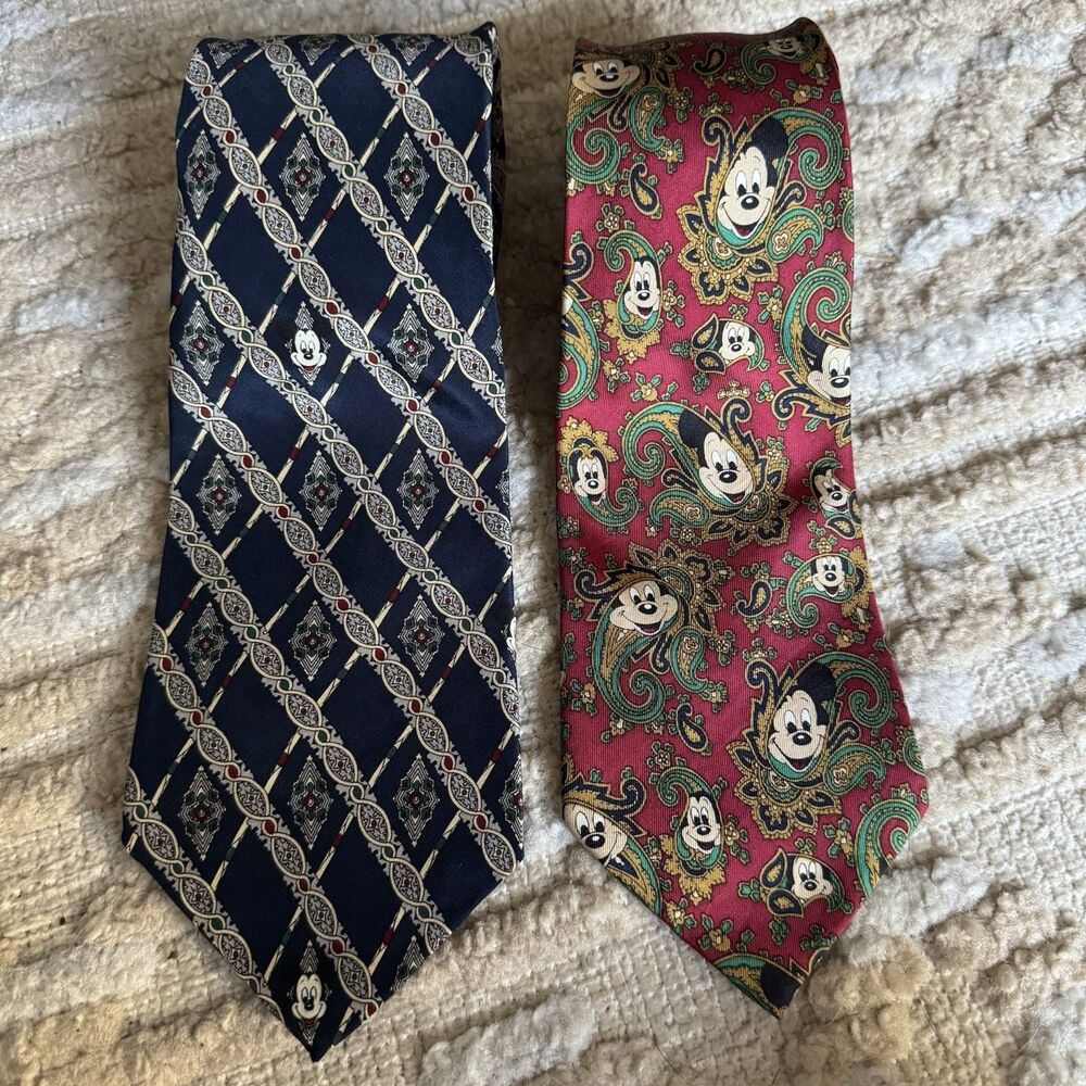 Vintage Disney Mickey Mouse 100% Silk Tie Lot 2 Walt Disney World Balancine Tie